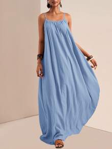 Zivah Plus Size Casual Solid Color Sleeveless Dress, Summer,Sundress,Summer Dresses For Women - Blue - View 5