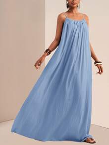 Zivah Plus Size Casual Solid Color Sleeveless Dress, Summer,Sundress,Summer Dresses For Women - Blue - View 7