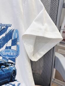 Boys' 2-Piece T-Shirt Shorts Set Racing Graphic Soft Blue And White Knit Crew Neck Short Sleeve Top Elastic Waist Plaid Print Shorts Outfit - Blue and White - View 7