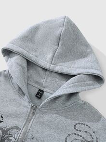 ROMWE MEN Street Life Street Retro Print Pattern Loose Sweatshirt - Grey - View 3