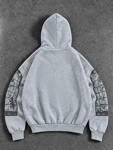 ROMWE MEN Street Life Street Retro Print Pattern Loose Sweatshirt - Grey - View 2