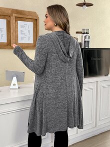 SHEIN CURVE+ Plus-Size Us22 Leisure Daily Life Hooded Cardigan Fall - Light Grey - View 6