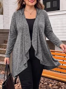 SHEIN CURVE+ Plus-Size Us22 Leisure Daily Life Hooded Cardigan Fall - Light Grey - View 8