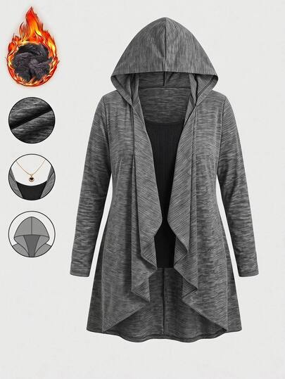 SHEIN CURVE+ Plus-Size Us22 Leisure Daily Life Hooded Cardigan Fall