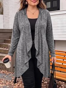 SHEIN CURVE+ Plus-Size Us22 Leisure Daily Life Hooded Cardigan Fall - Light Grey - View 2
