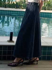 Alya Khalil 高个女式常规腰围都市休闲牛仔裙 - 深色水洗藍 - 查看 2
