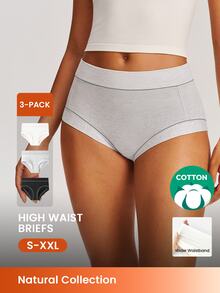 LUVLETTE 3-Pack Cotton High Waist Briefs Women Underwear Panties Set-Off White - Multicolor - View 1