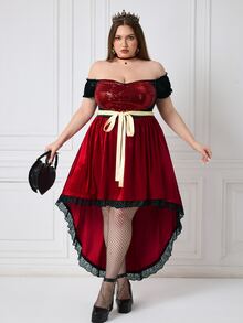 SHEIN CURVE+ 大尺碼 22W 夏季新款紅色亮面愛心女王針織迷你洋裝，適合超級 5XL，萬聖節派對、夜生活、夜店，哥德風性感 - 彩色 - 查看 6