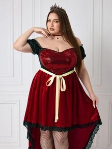 SHEIN CURVE+ 大尺碼 22W 夏季新款紅色亮面愛心女王針織迷你洋裝，適合超級 5XL，萬聖節派對、夜生活、夜店，哥德風性感 - 彩色 - 查看 7