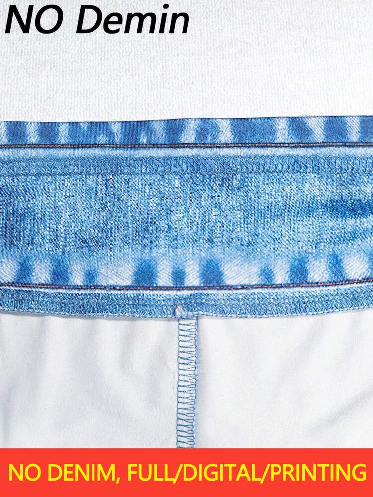Elenzga Plus Size Women's Light Blue Summer Smart Casual High Waist Shorts Skirt, Denim Effect Print Stretchy Fashionable Sport Running Skorts - Baby Blue - View 13