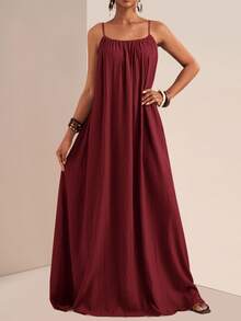 Zivah Plus Size Solid Color Sleeveless Dress, Casual Holiday Style Maxi Long Summer Maroon Burgundy Sundress - Burgundy - View 2