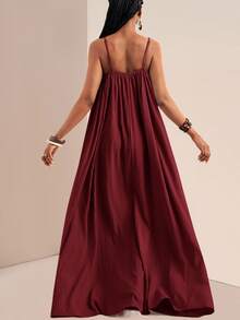 Zivah Plus Size Solid Color Sleeveless Dress, Casual Holiday Style Maxi Long Summer Maroon Burgundy Sundress - Burgundy - View 4