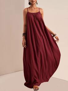 Zivah Plus Size Solid Color Sleeveless Dress, Casual Holiday Style Maxi Long Summer Maroon Burgundy Sundress - Burgundy - View 6