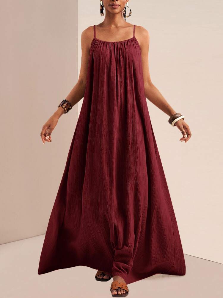 Zivah Plus Size Solid Color Sleeveless Dress, Casual Holiday Style Maxi Long Summer Maroon Burgundy Sundress - Burgundy - View 3