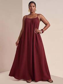 Zivah Plus Size Solid Color Sleeveless Dress, Casual Holiday Style Maxi Long Summer Maroon Burgundy Sundress - Burgundy - View 1