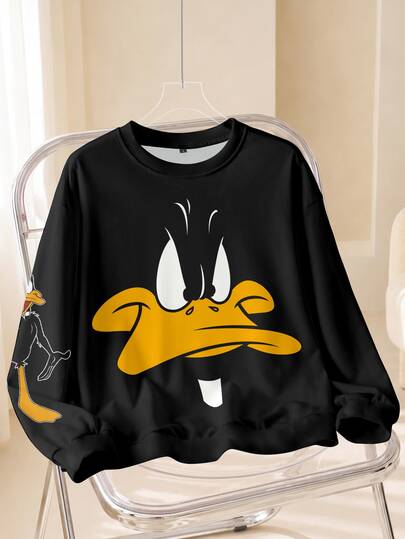 LOONEY TUNES X SHEIN Women's Cartoon Print Crew Neck Long Sleeve Casual Sweatshirt