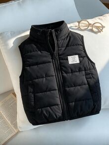 SHEIN 男嬰冬季休閒時尚輕量無袖保暖內裡填充外套 - 黑色 - 查看 8