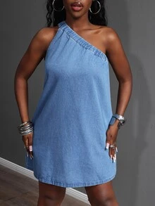Slaydiva Casual Elegant Denim Dress For Women - Blue - View 5
