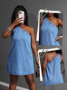 Slaydiva Casual Elegant Denim Dress For Women - Blue - View 1
