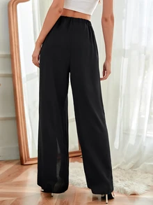 Breezaya Solid Split Thigh Pants Fall Cloth For Women - Black - View 2