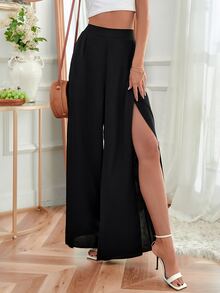 Breezaya Solid Split Thigh Pants Fall Cloth For Women - Black - View 5