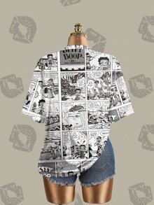 Betty Boop x SHEIN Women's Cartoon Print Round Neck Short Sleeve Casual Versatile T-Shirt - White - View 5