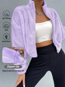 SHEIN Unity Drop Shoulder Zip Up Jacket Fall Winter Cloth For Women - Lilac Purple - View 1