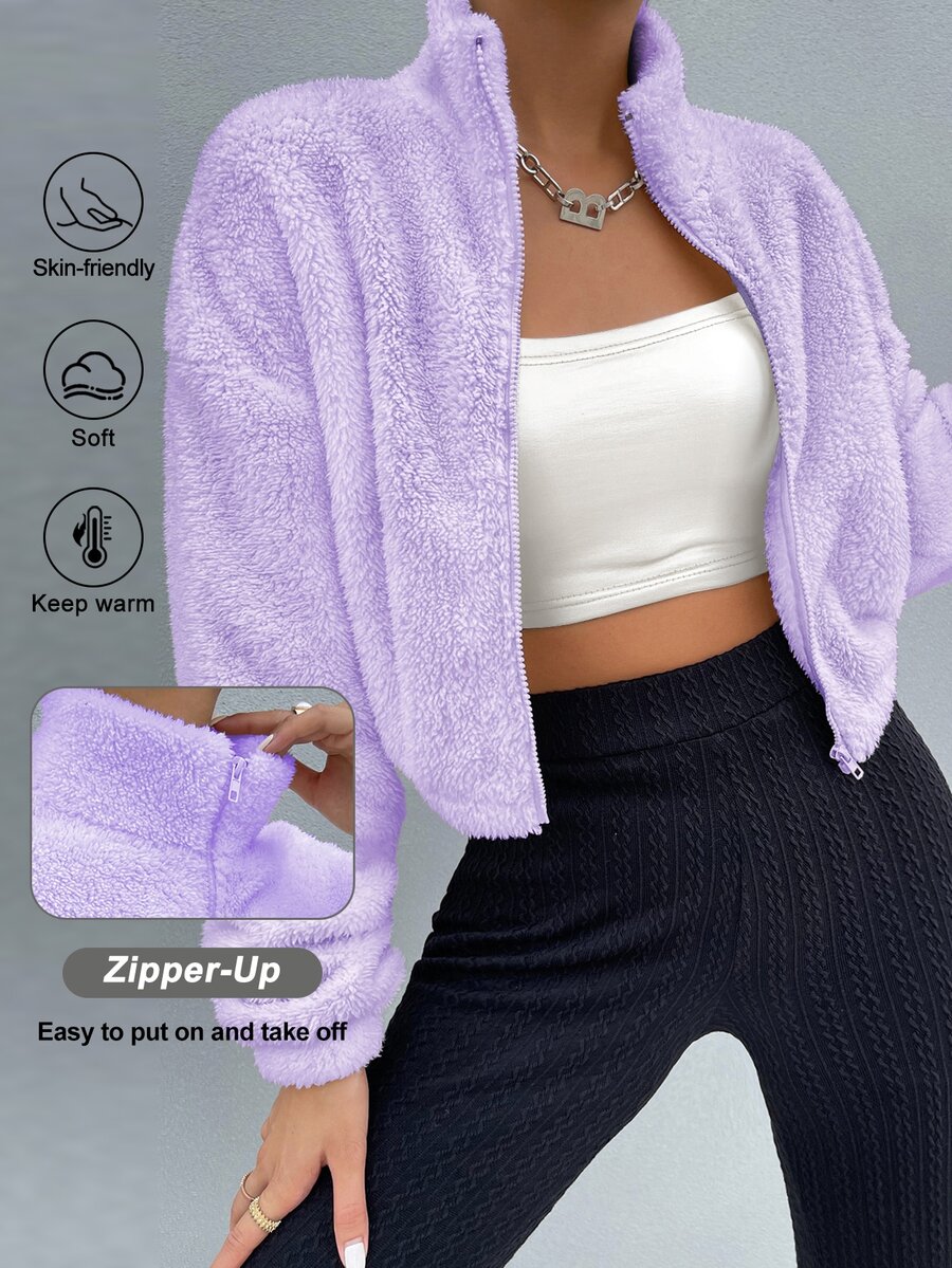 SHEIN Unity Drop Shoulder Zip Up Jacket Fall Winter Cloth For Women - Lilac Purple - View 1