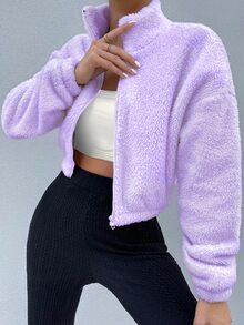 SHEIN Unity Drop Shoulder Zip Up Jacket Fall Winter Cloth For Women - Lilac Purple - View 6