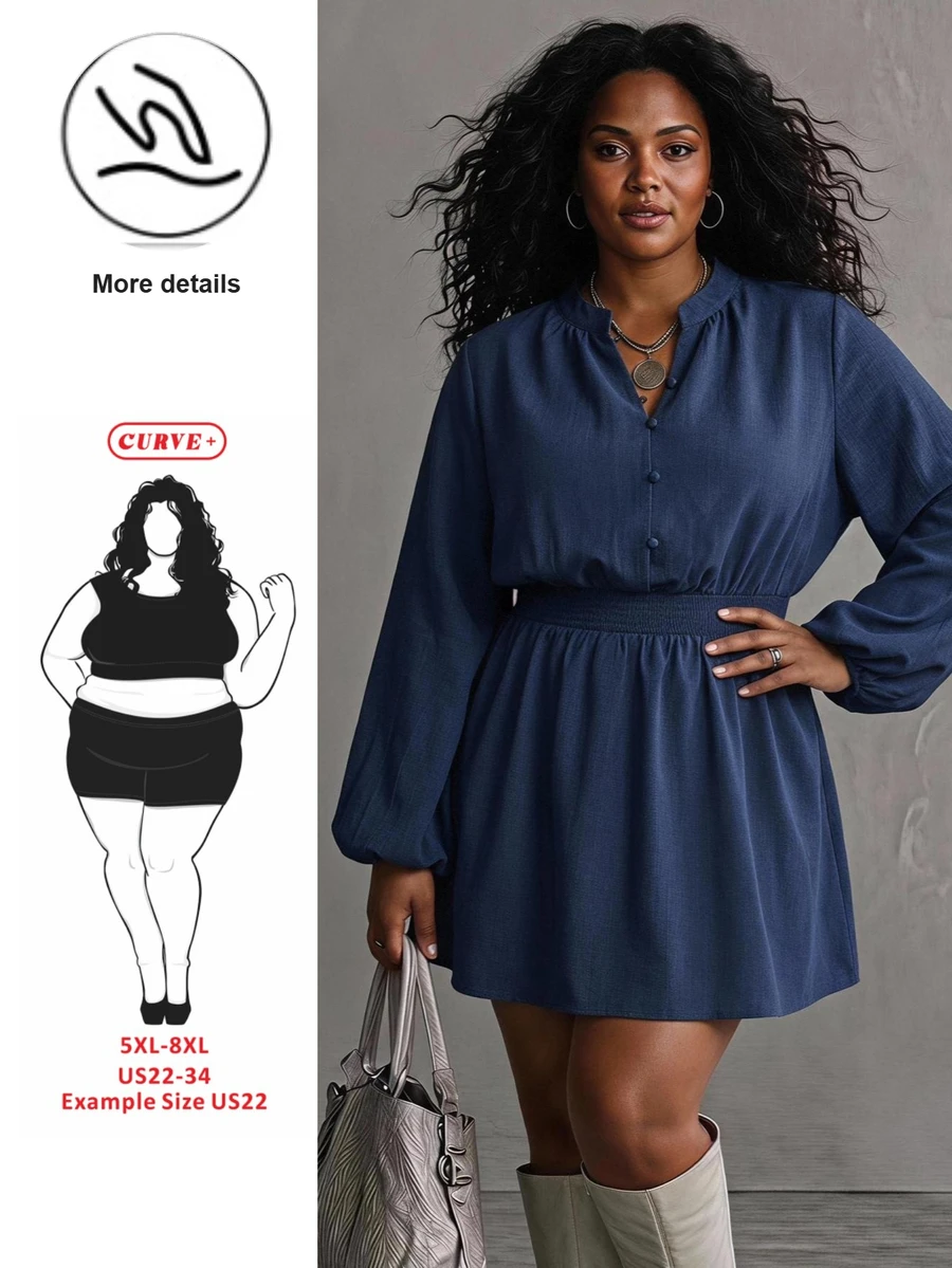 SHEIN CURVE+ Women's Plus Size Casual Elegant Autumn/Winter Daily Mid-Length Pleated Waist Dress Fall - Brown - View 1