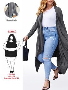 SHEIN CURVE+ Plus Size Women's Solid Color Casual Versatile Daily Wear Cardigan Fall - Dark Grey - View 13