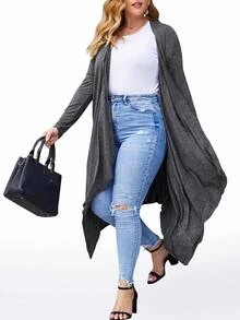 SHEIN CURVE+ Plus Size Women's Solid Color Casual Versatile Daily Wear Cardigan Fall - Dark Grey - View 2