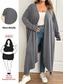 SHEIN CURVE+ Plus Size Women's Solid Color Casual Versatile Daily Wear Cardigan Fall - Dark Grey - View 10