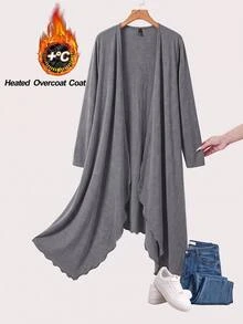 SHEIN CURVE+ Plus Size Women's Solid Color Casual Versatile Daily Wear Cardigan Fall - Dark Grey - View 1
