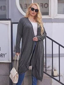SHEIN CURVE+ Plus Size Women's Solid Color Casual Versatile Daily Wear Cardigan Fall - Dark Grey - View 11