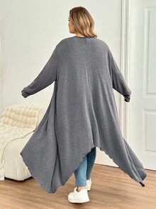 SHEIN CURVE+ Plus Size Women's Solid Color Casual Versatile Daily Wear Cardigan Fall - Dark Grey - View 14