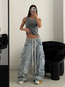 SHEIN Unity 街头服饰 女式春夏纯色做旧水洗复古背心 - 灰色 - 查看 1