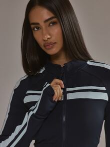Musera Sport Zip Through Stripe Detail Sculpting BBL Jacket Only Padel Activewear Sport Gym Workout Yoga Fitness Daily - Navy Blue - View 2
