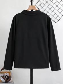 Jaket Kardigan Rajut Kasual Hitam untuk Remaja Laki-Laki, Lucu, dengan Kerah Syal, Kancing Bulat Satu Baris, Cocok untuk Pesta Musim Gugur dan Sekolah Menengah Atas - Hitam - View 2