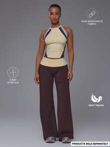 Musera Sport 翻折腰身修身瑜伽喇叭紧身裤套装（仅下装）运动健身可爱普拉提日常黄油黄 - 摩卡棕 - 查看 1