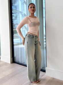 leahseptember 女士杏色薄纱网眼吊带背心 - 杏色 - 查看 6