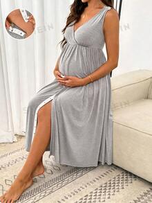 SHEIN Women's Solid Color Minimalist Daily V-Neck Sleeveless Apparel - Light Grey - View 4