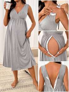 SHEIN Women's Solid Color Minimalist Daily V-Neck Sleeveless Apparel - Light Grey - View 3
