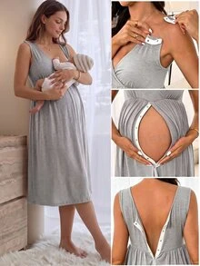 SHEIN Women's Solid Color Minimalist Daily V-Neck Sleeveless Apparel - Light Grey - View 1