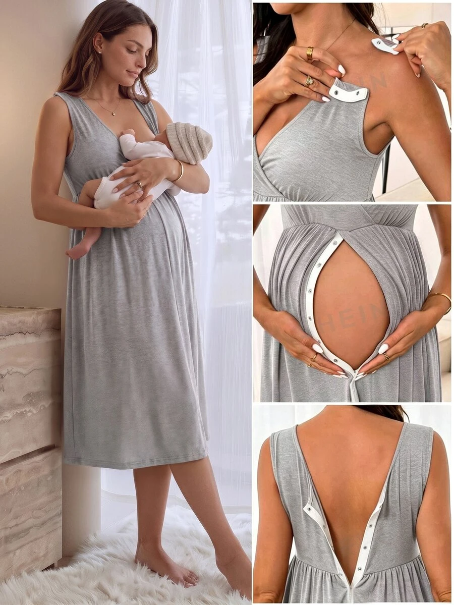 SHEIN Women's Solid Color Minimalist Daily V-Neck Sleeveless Apparel - Light Grey - View 1