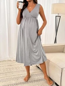 SHEIN Women's Solid Color Minimalist Daily V-Neck Sleeveless Apparel - Light Grey - View 5