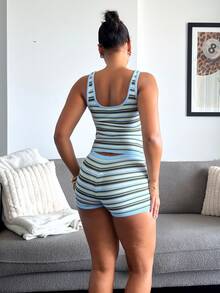 leahseptember 低领条纹针织背心和迷你短裤套装 - 彩色 - 查看 2
