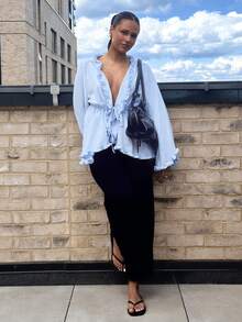 leahseptember Ruffle Cinched Waist Loose Top For Women - Baby Blue - View 7