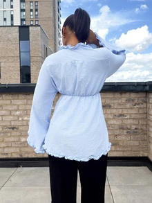 leahseptember Ruffle Cinched Waist Loose Top For Women - Baby Blue - View 3