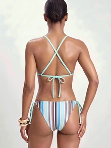 Maija 女款夏季海灘條紋性感比基尼三角內褲兩件式泳衣套裝 - 彩色 - 查看 4